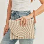 Pastel Woven Straw Envelope Crossbody Bag