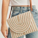 Pastel Woven Straw Envelope Crossbody Bag