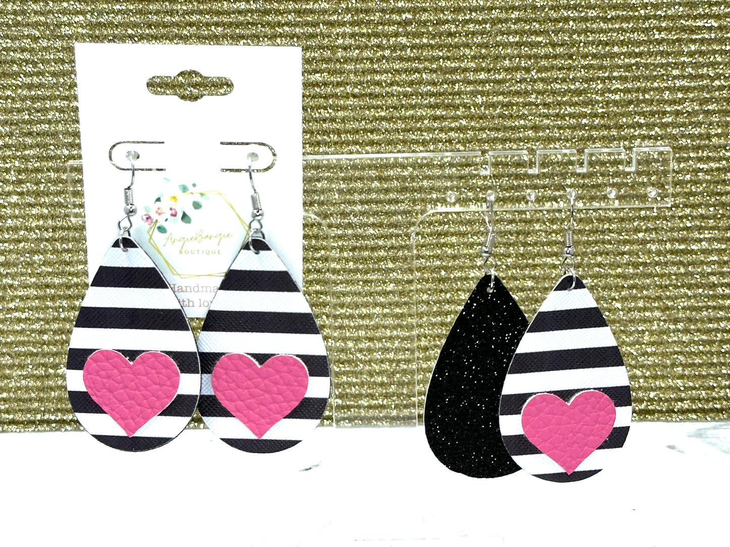 Striped Teardrop with Heart Faux Leather