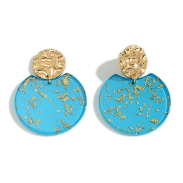 Circular Resin Drop Earrings Featuring Gold Foil and Gold Tone Accents