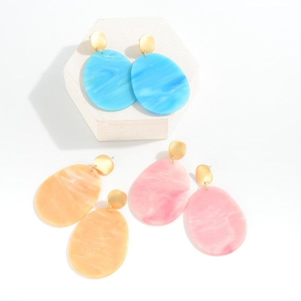 Marbled Resin Drop Earrings With Gold Detail