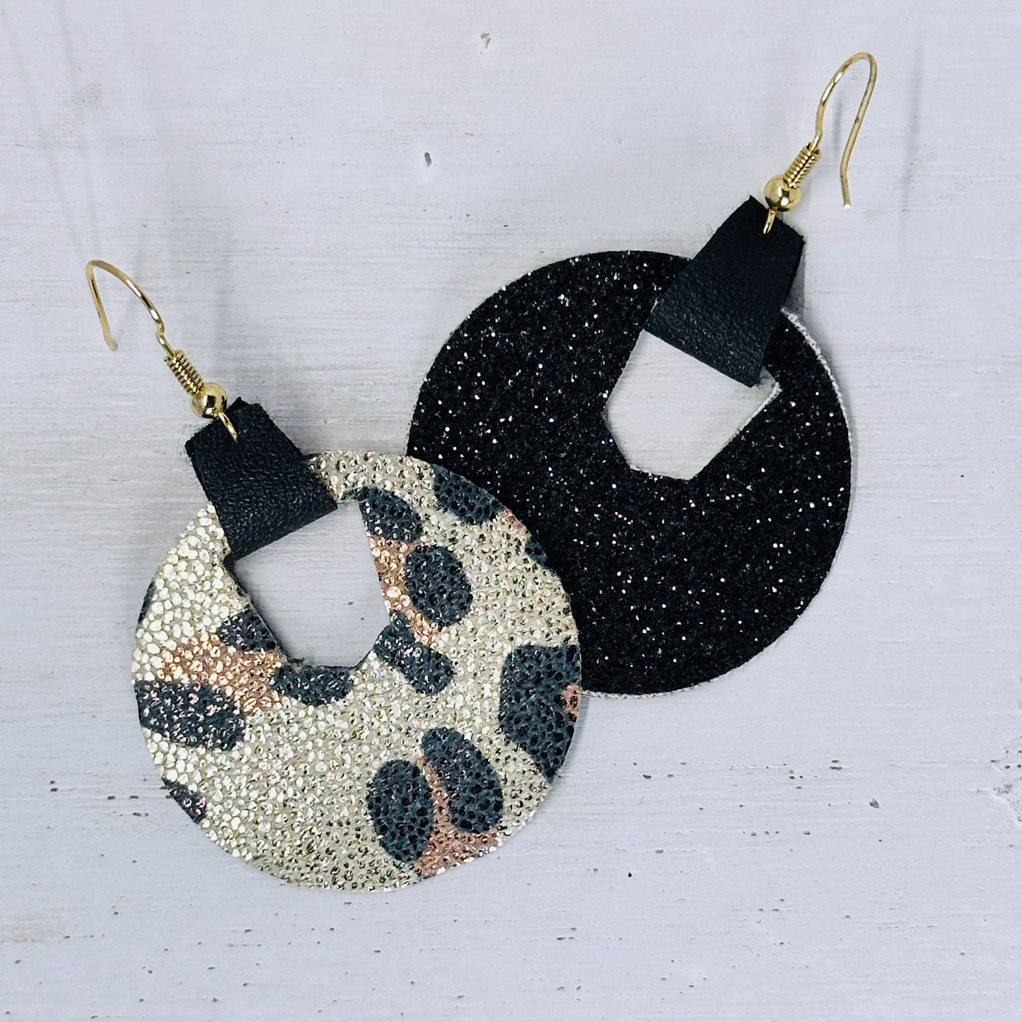 Leopard Shimmer Circle Faux Leather Earrings