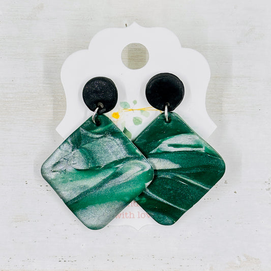 Green and Silver Polymer Clay Earrings-Multiple Styles