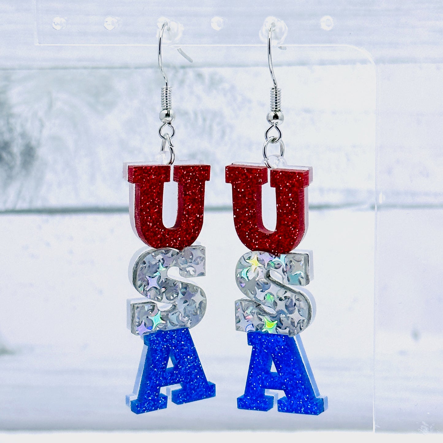 Red, White and Blue Dangle Earrings